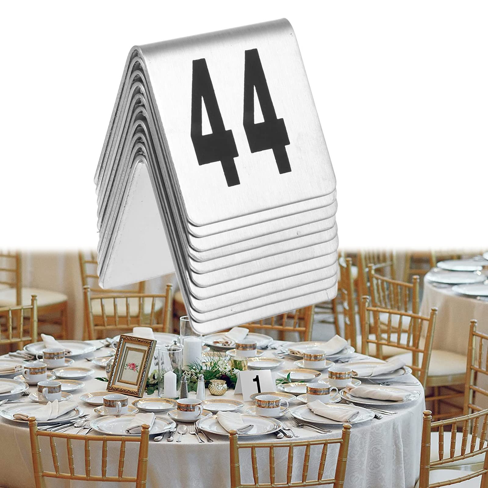 SaryEdge Stainless Steel Table Signs Tent Style Table Numbers Cards,Metal Place Cards 1-50 1-100/1 to 100/5 * 4Cm/1 to 100/5 * 4Cm,1 to 50-5 * 4Cm,1 to 50-5 * 4Cm