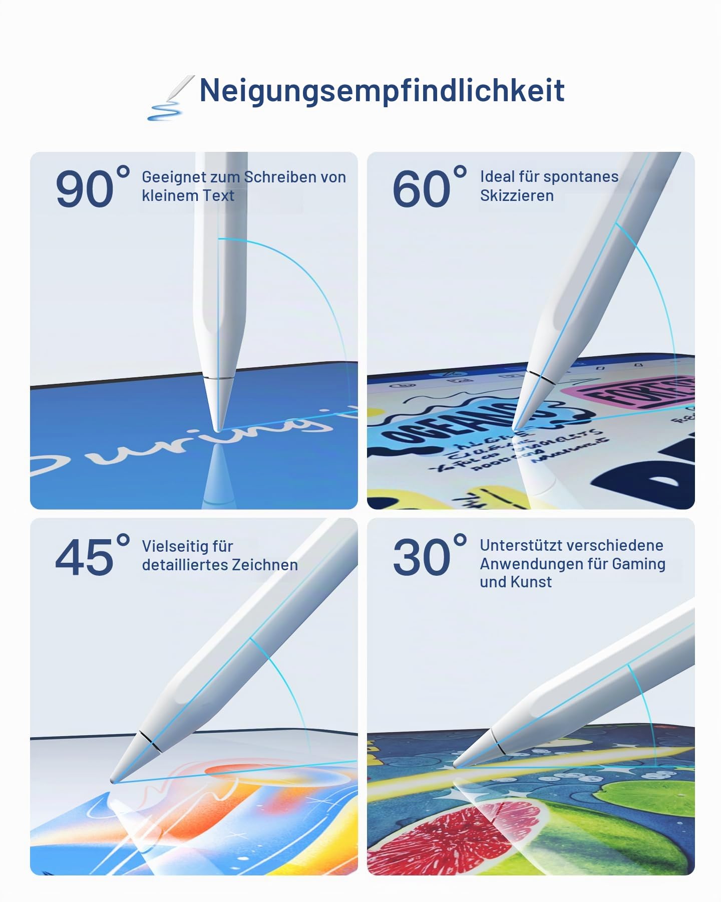 Inateck Stift für iPad 2018-2024,5 Min Schnellladung,Palm Rejection und Neigungssensitivität,Pencil für iPad 10 Gen,iPad 9/8/7/6,iPad Pro 11"/12.9"/13" M4, iPad Air 3/4/5/11''M2, iPad Mini 5/6,PCL005