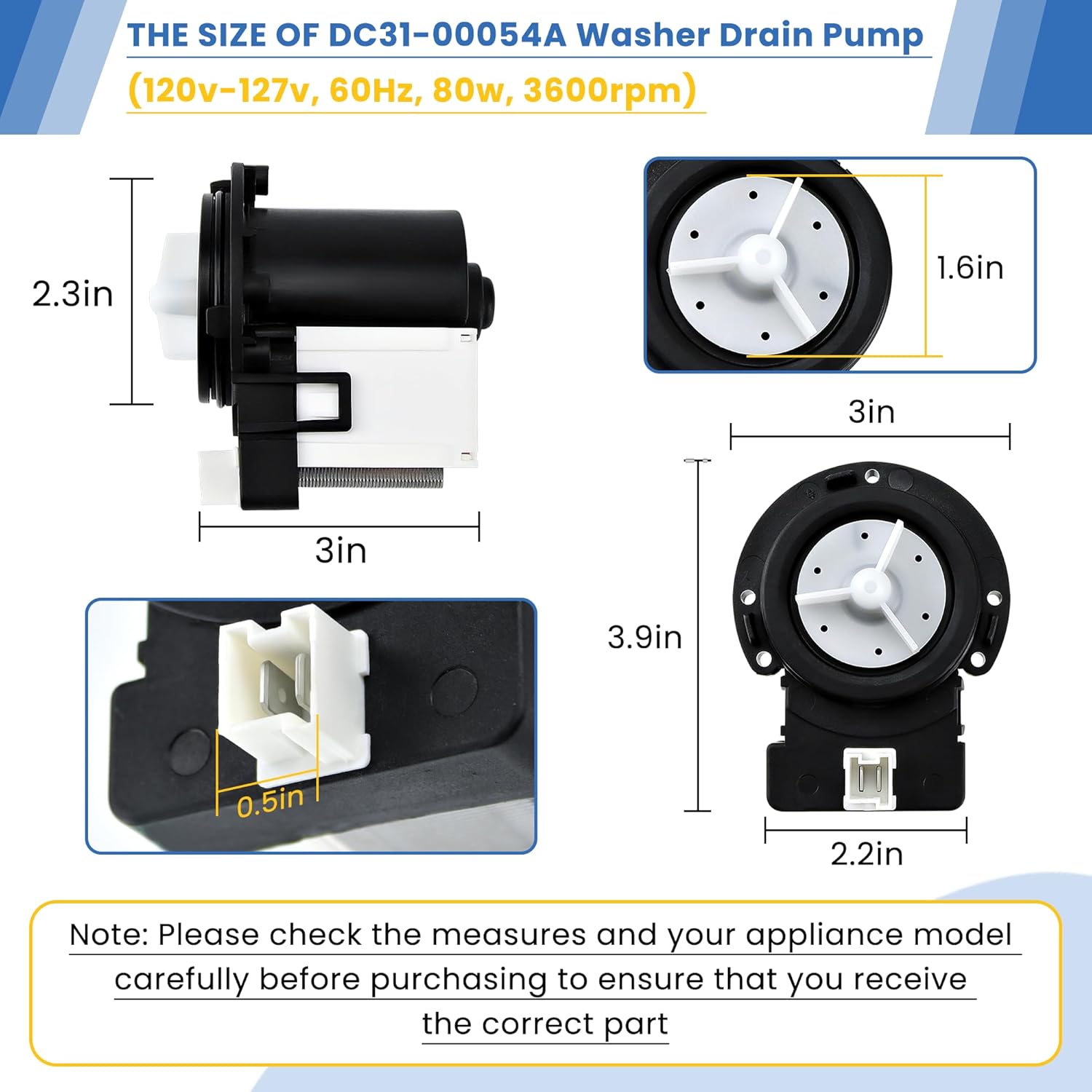 DC31-00054A Washer Drain Pump by AMI PARTS Replaces DC31-00016A AP4202690 62902090- Fit for kenMore samSung Washing Machine