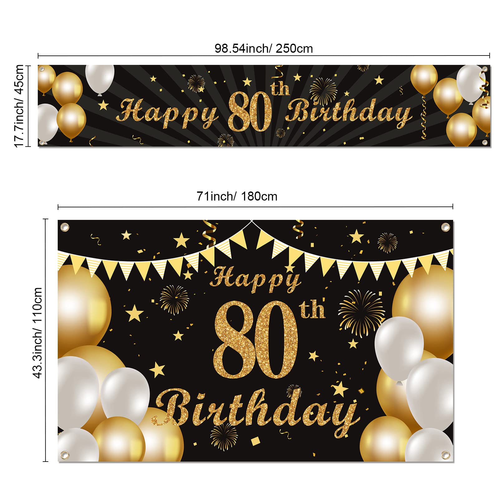 80. Geburtstag Banner Schwarz-Gold – Happy 80th Birthday Deko-Banner 3 X 0,5 M – Wiederverwendbar Für Party & Fotowand