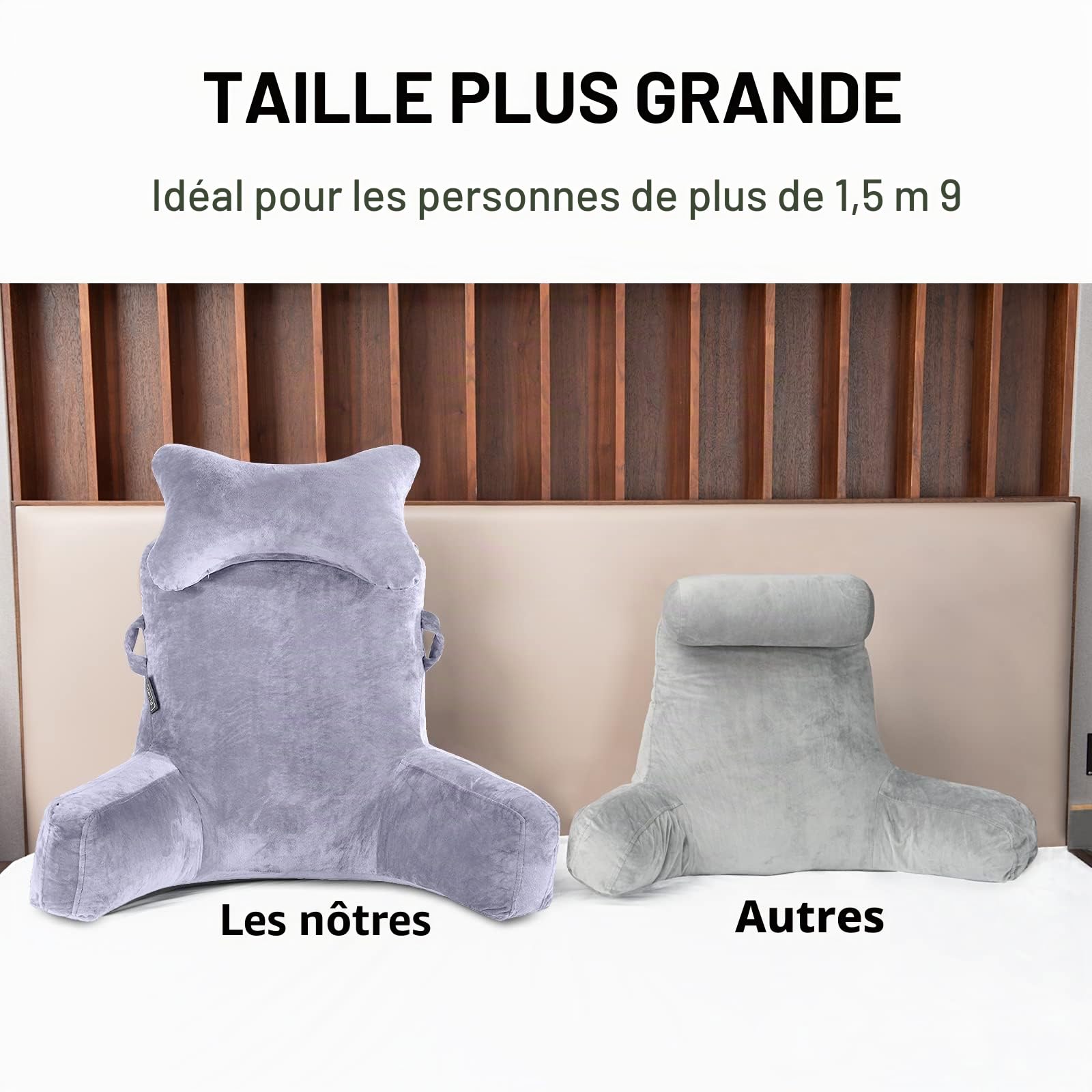 Coussin de lecture extra large de 78,7 cm avec rouleau de cou et accoudoirs amovibles pour s'asseoir dans le lit ou le canapé, coussin de lecture pour adulte, pour lire, regarder la télévision, jouer