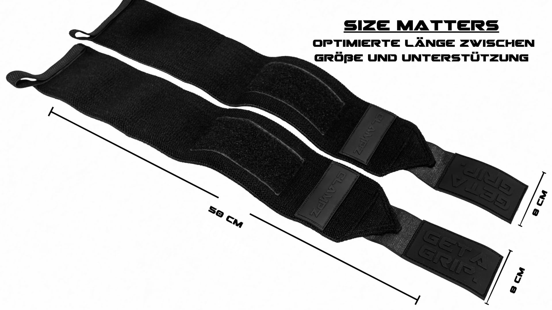 Clampz Wysokiej jakości bandaże do podnoszenia ciężarów na nadgarstek, fitness, Heavy Duty [Wrist Wraps] 50 cm do podparcia nadgarstka, kulturystyki, treningu siłowego i crossfitu