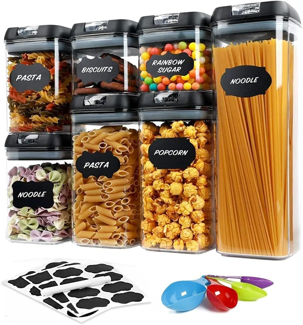 Raganet, Recipientes Herméticos de Plástico Premium Libres de BPA para Almacenamiento de Alimentos, con Tapas Fáciles de Abrir (Negro, 7)