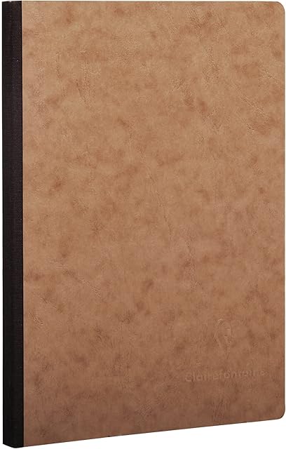 Clairefontaine - Ref 79542C - Age Bag Clothbound Notebook (192 Pages) - A5 Size, Squared Rulings, 90gsm Brushed Vellum Paper - Brown Leather Effect Cover