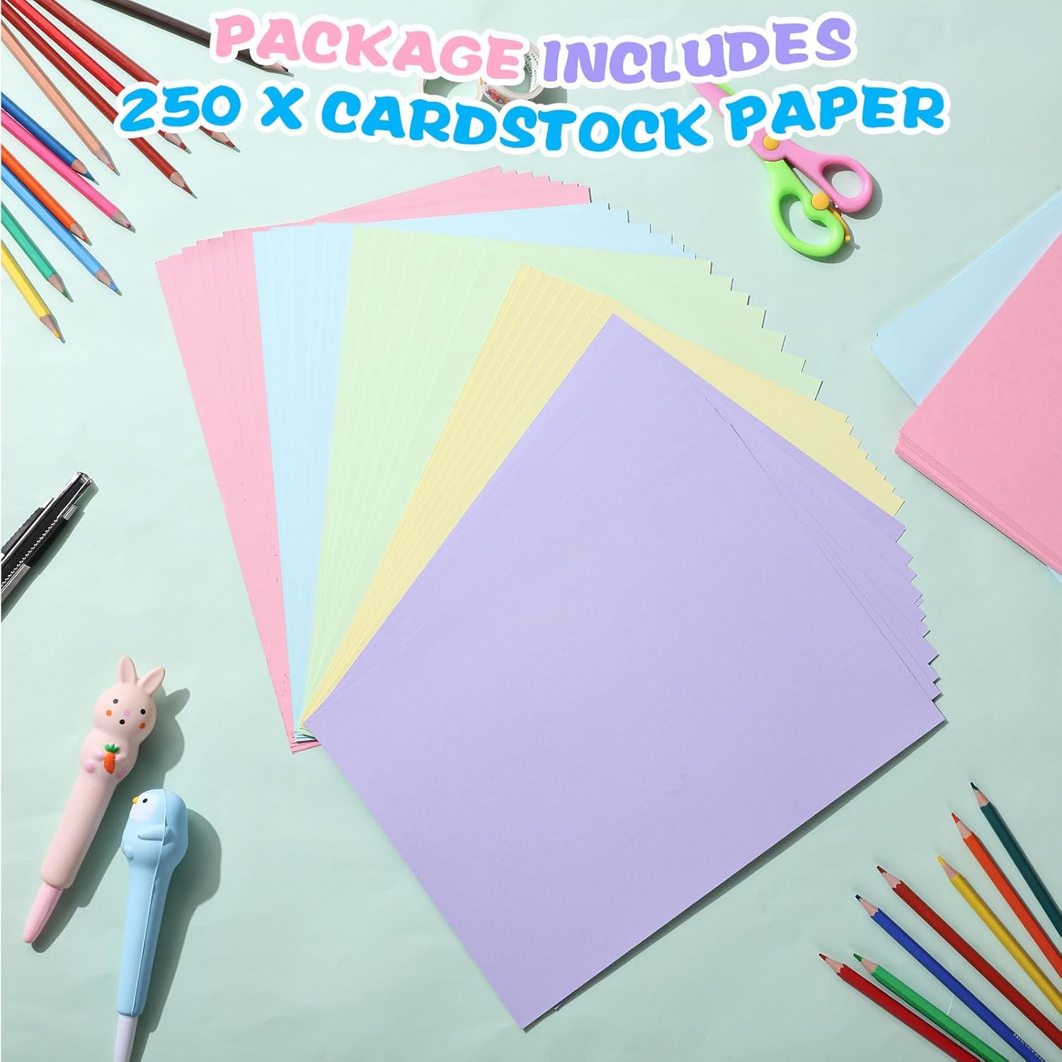 Cholemy 250 Sheets Colored Cardstock Bulk 8.3 x 11.7 Inch Pastel Cardstock Printer Paper Thick Assorted Construction Paper for Gift Scrapbook Card Making Printer School DIY Craft (Light Colors)