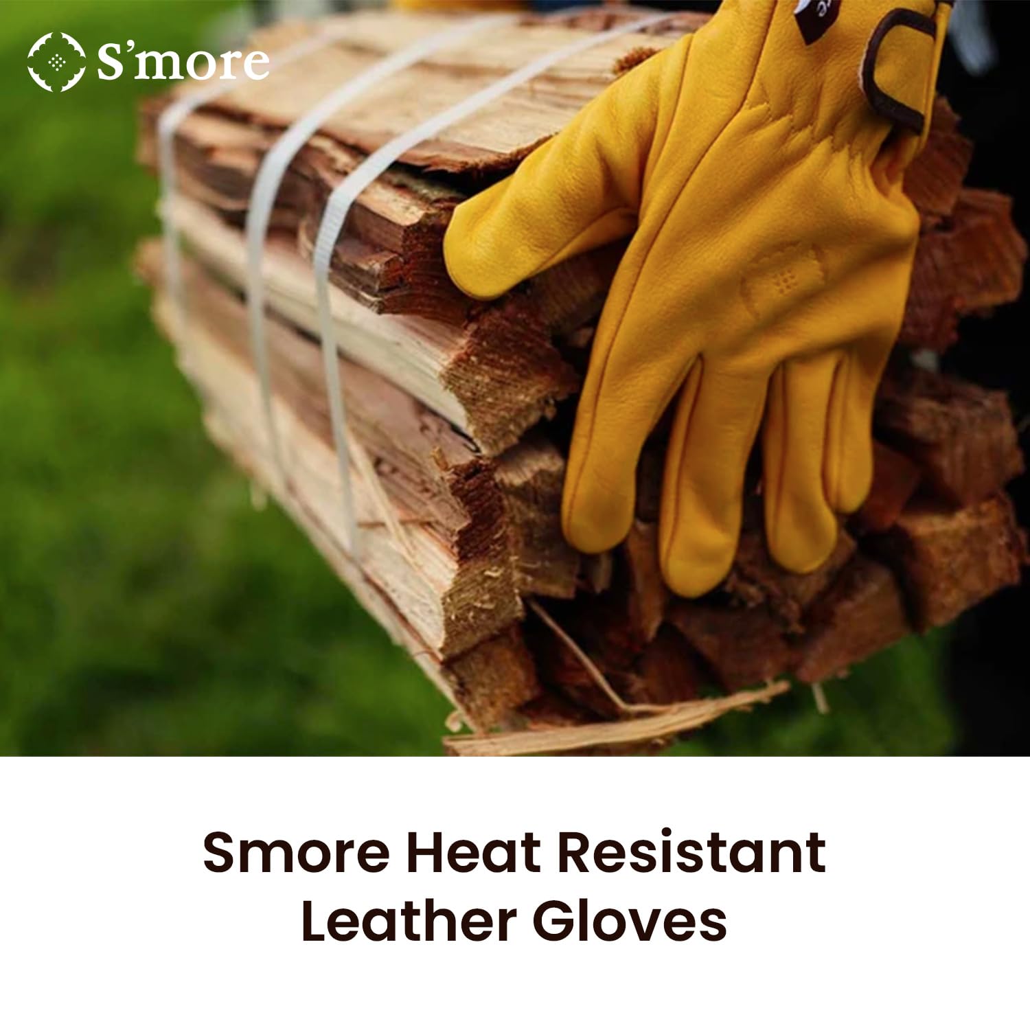 S'more Guantes de trabajo de cuero para hombres y mujeres, guantes de trabajo de cuero vacuno con cierre de muñeca, resistentes al calor, resistentes a pinchazos y cortes, camping, patio, construcción