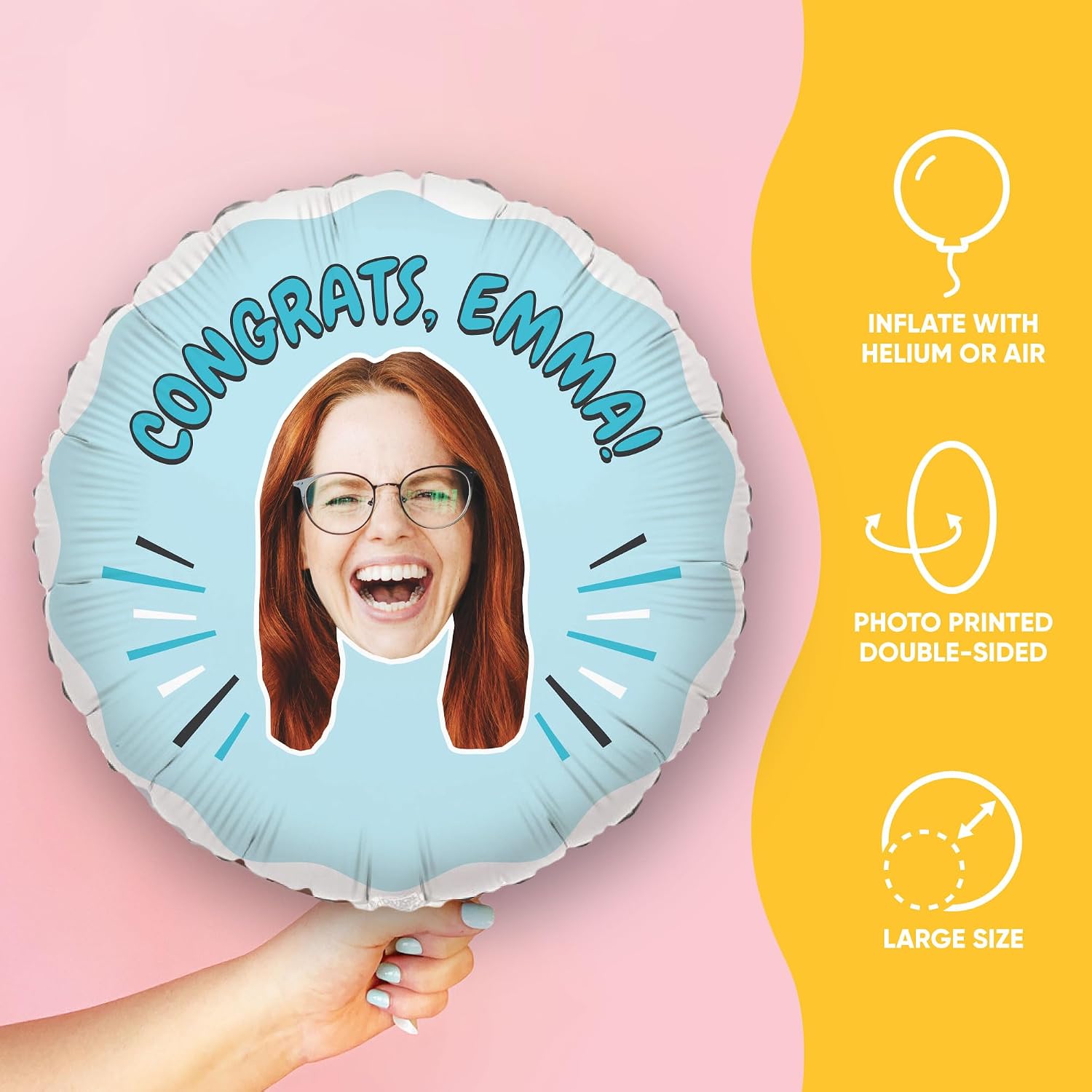 Big Dot of Happiness Personalized Blue Birthday Fun Face Photo Balloon, Boy Happy Birthday Party Decoration, Custom Greeting Message Double-Sided Circle Mylar, 1 Piece
