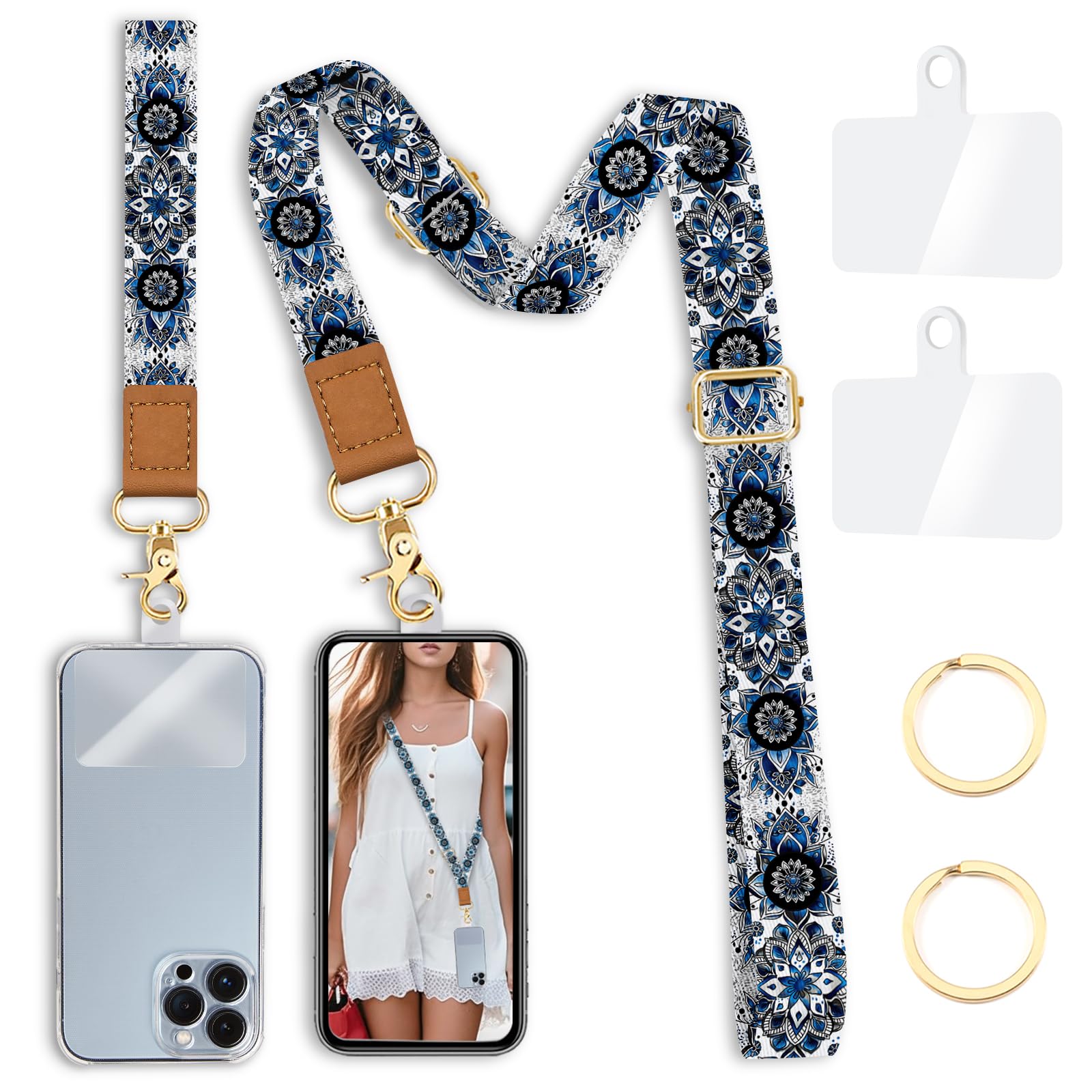 Yonlevres Phone Lanyard Crossbody Strap, Boho Bohemian Cell Phone Lanyards for around the Neck Wristlet Wrist Strap Adjustable for Key Case ID Badges