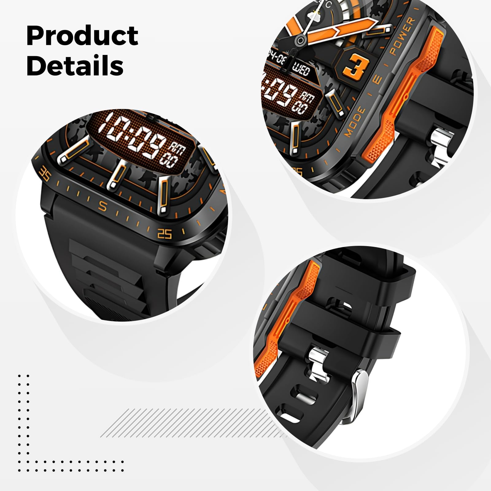Orologio intelligente armato da uomo, KT79 Outdoor robusto indossabile, impermeabile IPX8-3ATM, torcia LED integrata, chiamata BT 5.3 wireless, monitoraggio della salute, durata della batteria di