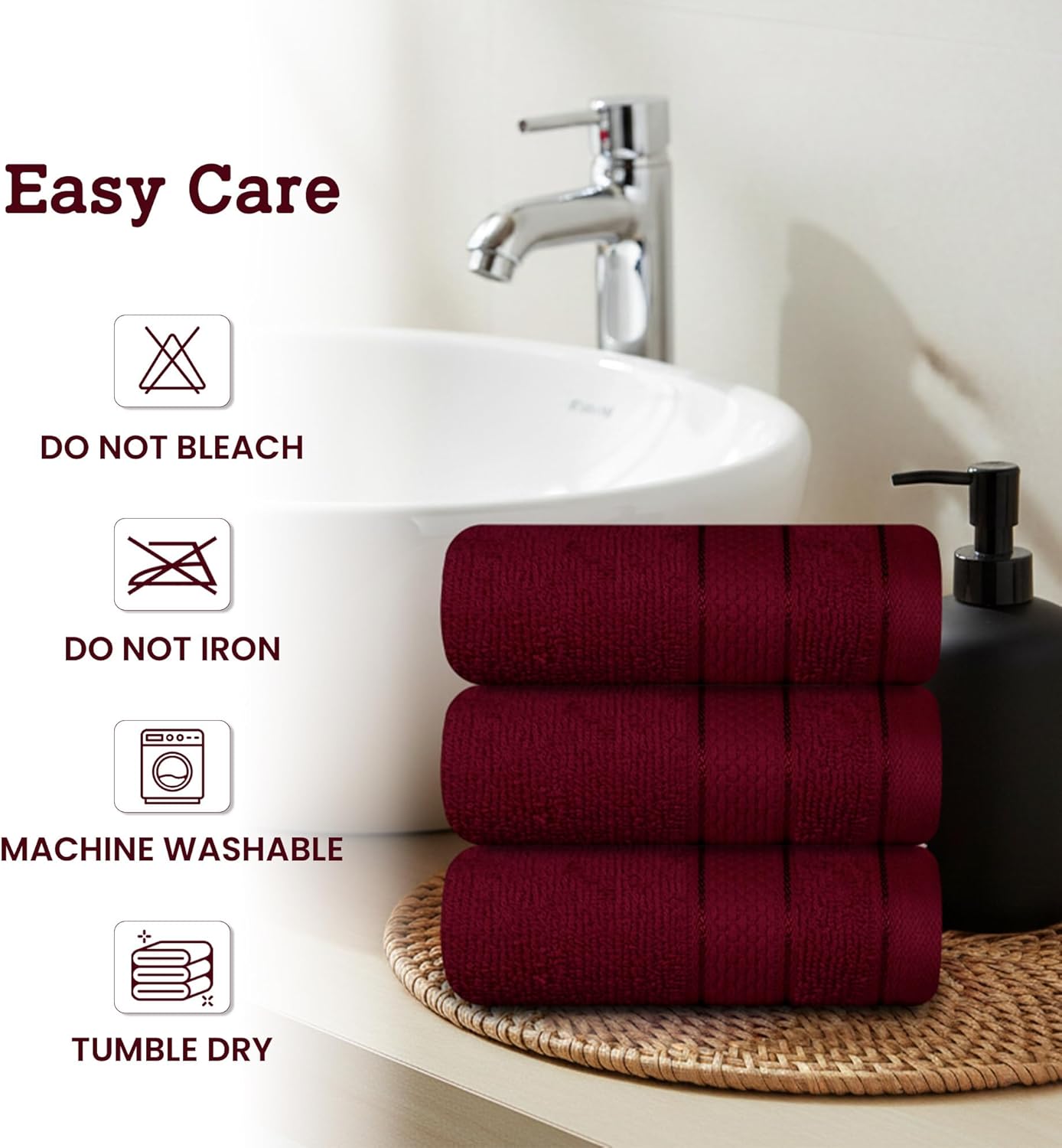 Casa Lino Face Towels & Body Wash Cloths for Hotel - 100% Cotton Wash Cloths for Bathroom - Highly Absorbent & Quick Drying Washcloth Set - Cotton washclothes, 24 Pack 12" x 12" - (Burgundy)