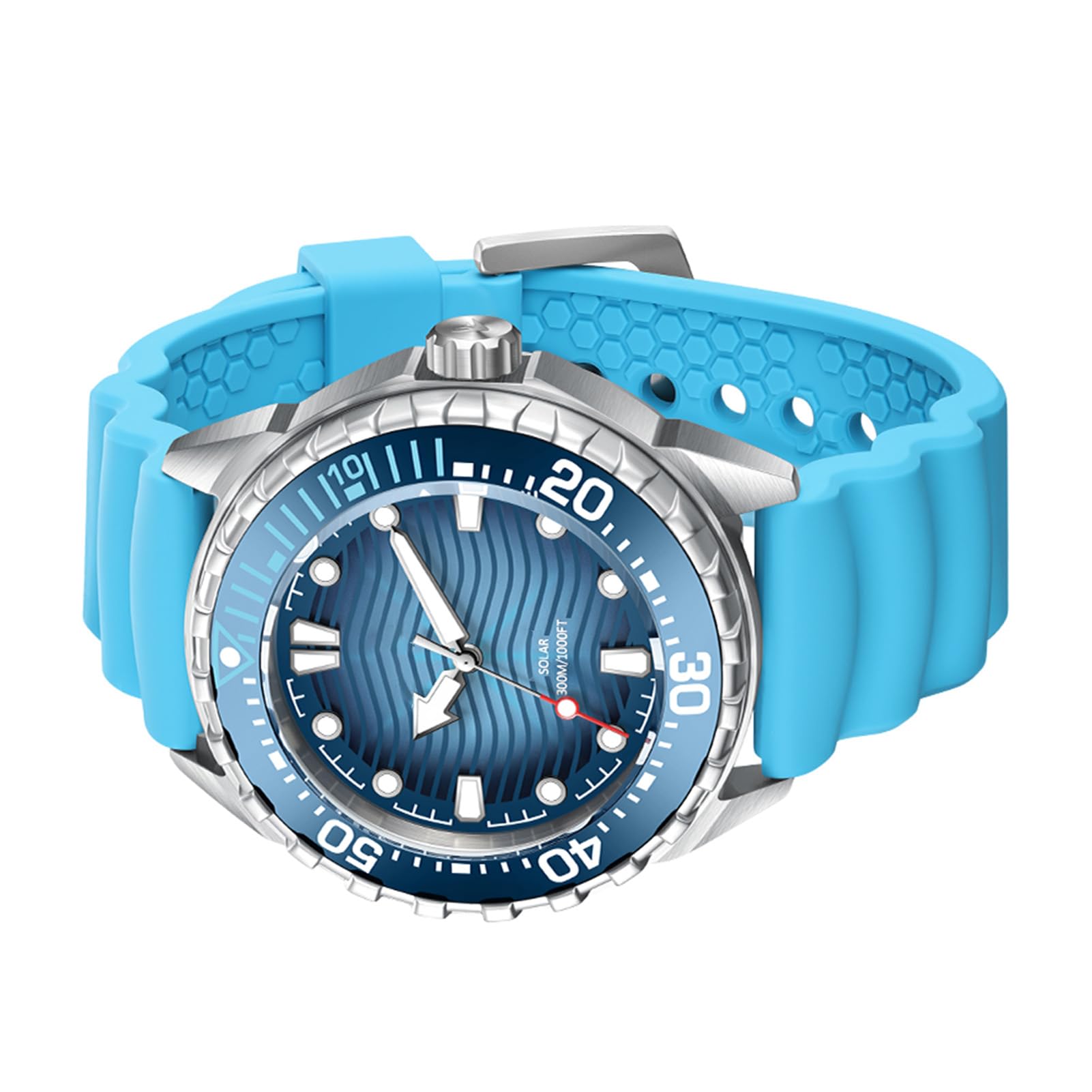 Matybobe Montre de Plongée à Quartz à énergie Solaire, Lueur Nocturne, Bracelet en Silicone Résistant à la Pluie pour Hommes et Femmes, Précision Durable et Respectueuse de (Bleue)