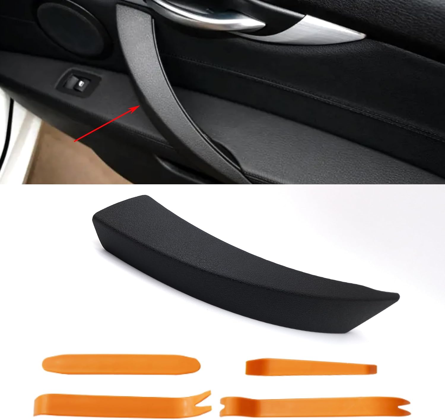 Black Interior Door Pull Cover Trim, Passenger Door Handle,Pull Strap Outer Cover Replacement for BMW Z4 E89 Right Side,with pry Tool,51419186731