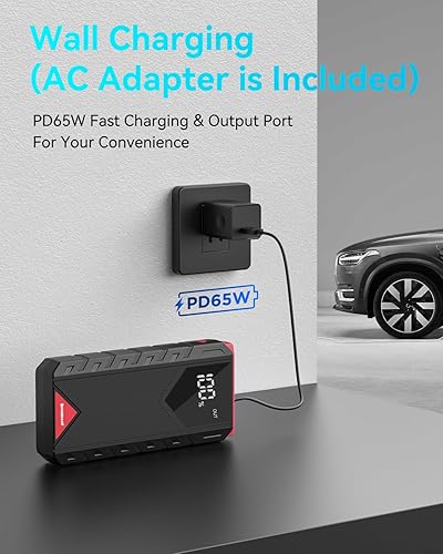 Miniatura 7 de SHINEGIANT Arrancador de coche, batería de coche portátil de pico de 2000 A para motor diésel de hasta 9.0 L de gasolina y 7.0 L, paquete de batería