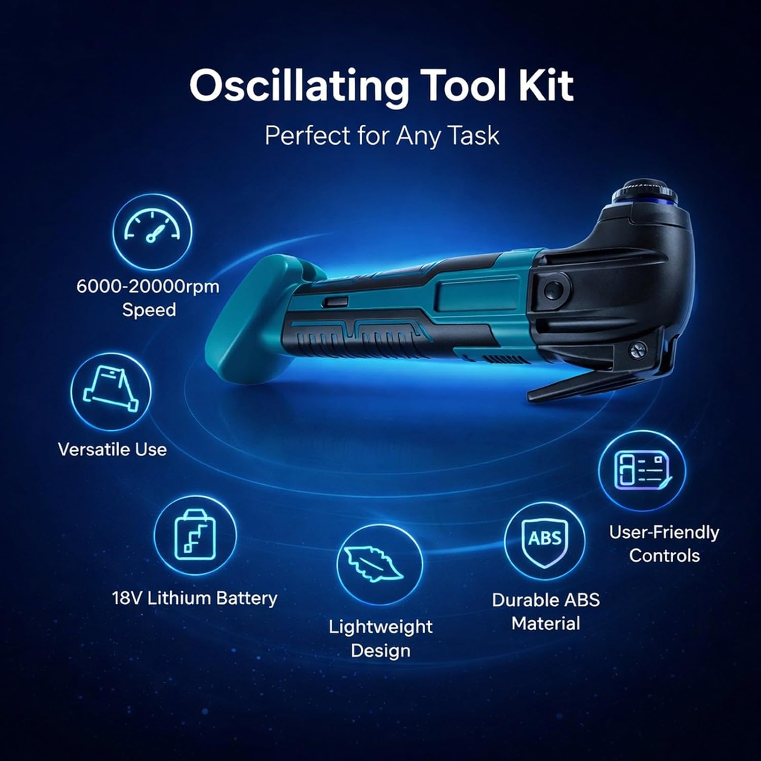 Oscillating Tool Kit with Adjustable Swing Angle, 6000-20000RPM, ABS Construction - Versatile Speed Adjustment, Cordless Power Set, Ideal for Wood Cutting and Multi Tool Use
