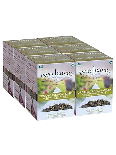 Miniatura 10 de Two Leaves and a Bud Té verde tropical orgánico, té verde de hoja entera en sobres compostables, té verde sencha para té caliente o helado, 15