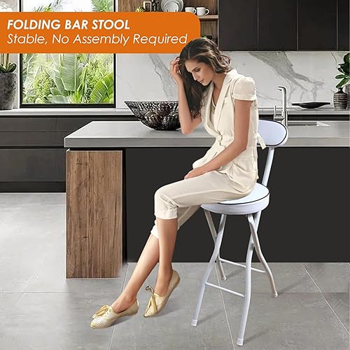 Miniatura 2 de Taburete de bar plegable con respaldo, silla plegable alta de cuero, silla plegable de altura de mostrador, taburetes plegables para adultos,