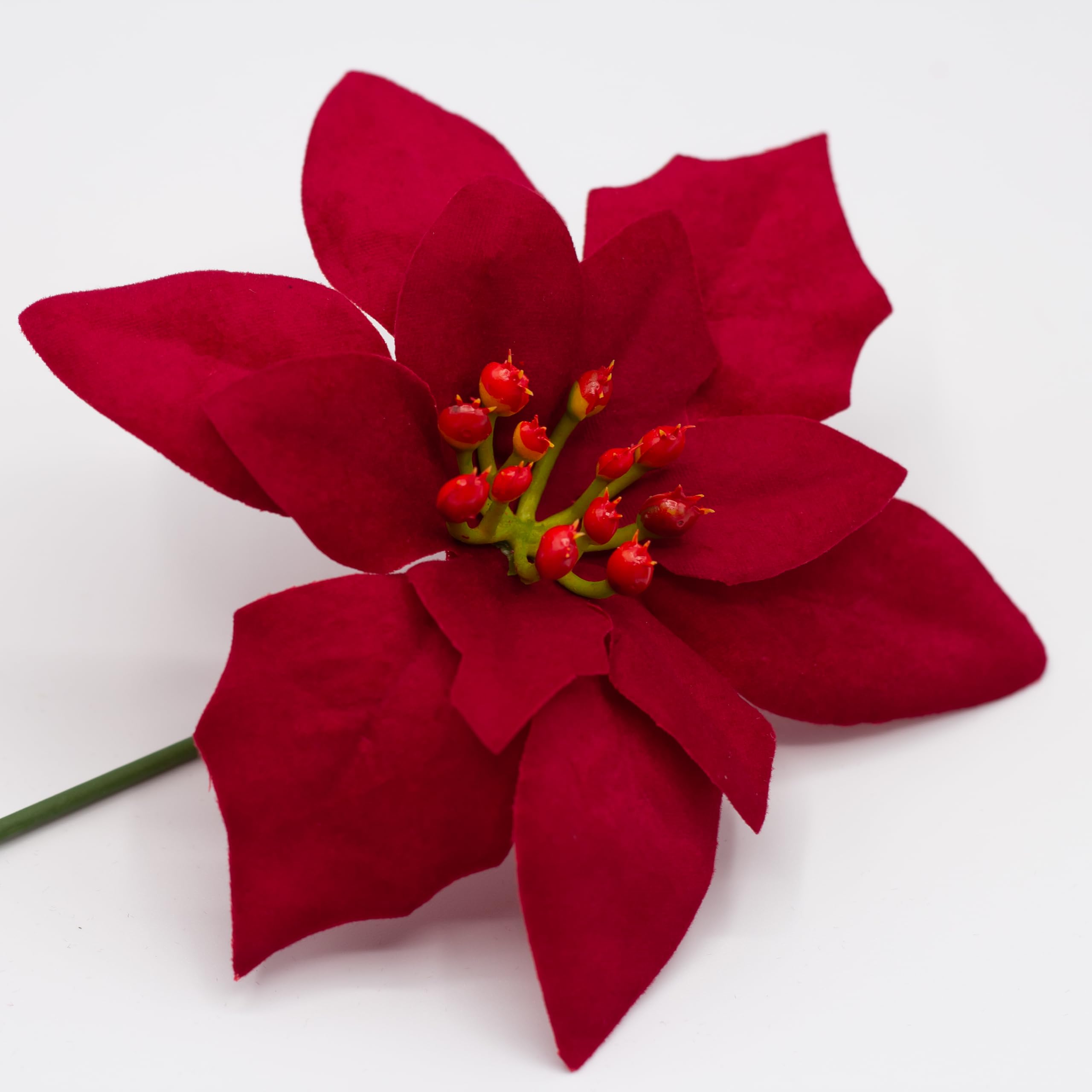 Bountiful Harvest Red Velvet Poinsettia Pick - 12Cm Diameter - Wreaths Garlands Floristry -Enchant Your Christmas Decoration With Luxurious Velvet Picks (12, )