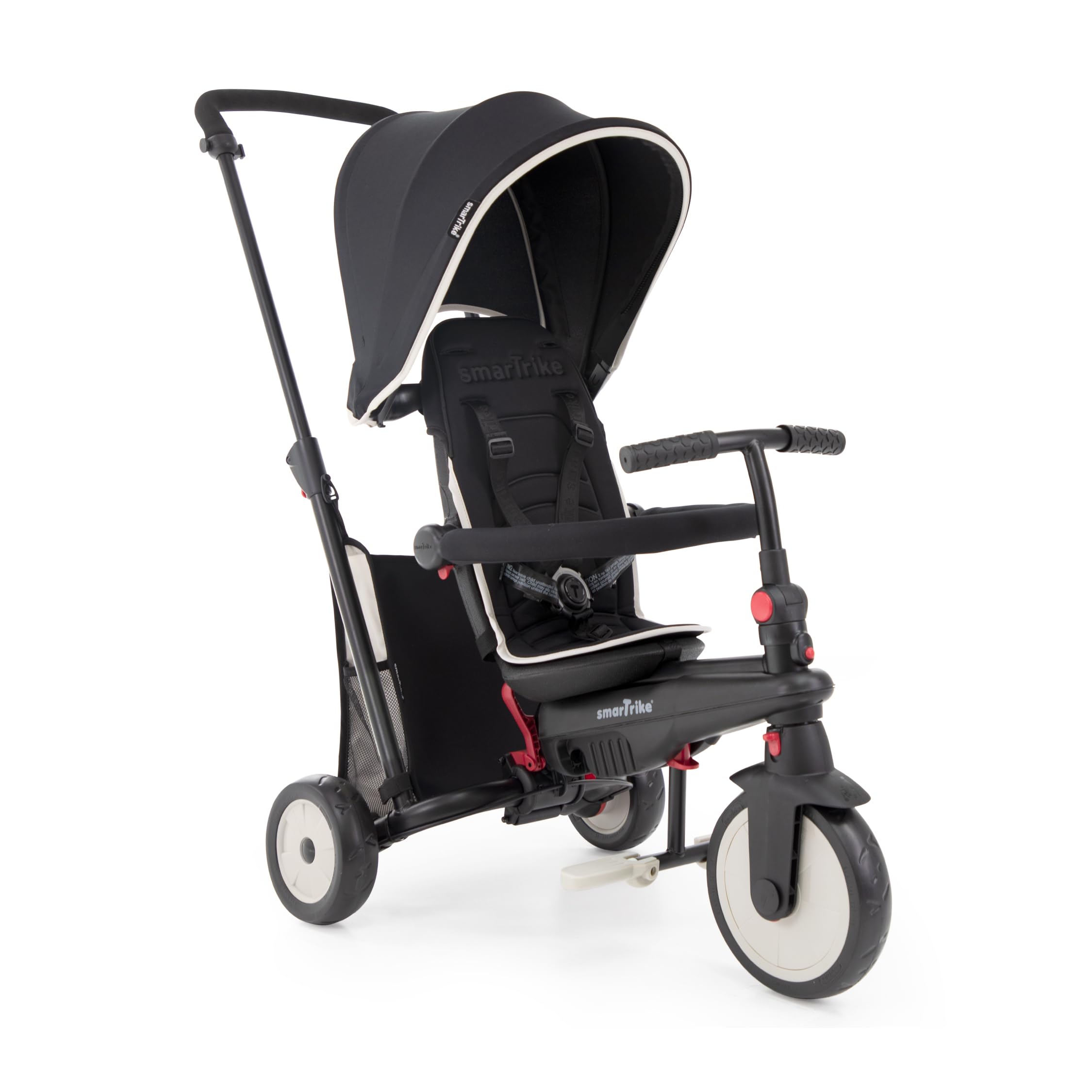 Smat Trike - TRICICLO PIEGHEVOLE 6IN1 CON SCHIENALE RECLINABILE, MANIGLIONE DIREZIONALE ED ALLUNGABILE E AMMORTIZZATORI BREVETTATI: SMARTRIKE STR3 PER BAMBINI DAI 10 MESI AI 3 ANNI – NERO