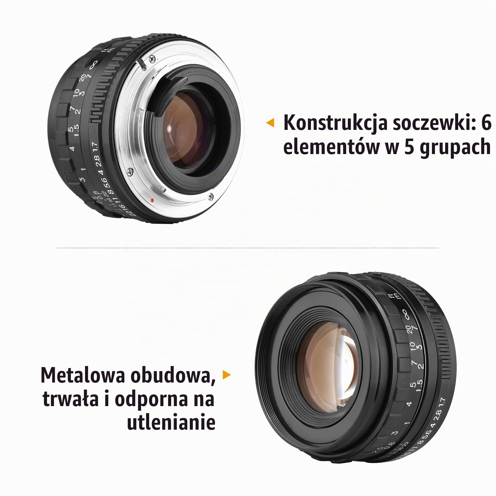 Andoer 50 mm F1.7 Obiektyw aparatu z dużym przysłoną ręczne ustawianie ostrości Zamiennik obiektywu PK do aparatów Pentax K1/K-1 Mark II z pełną ramką