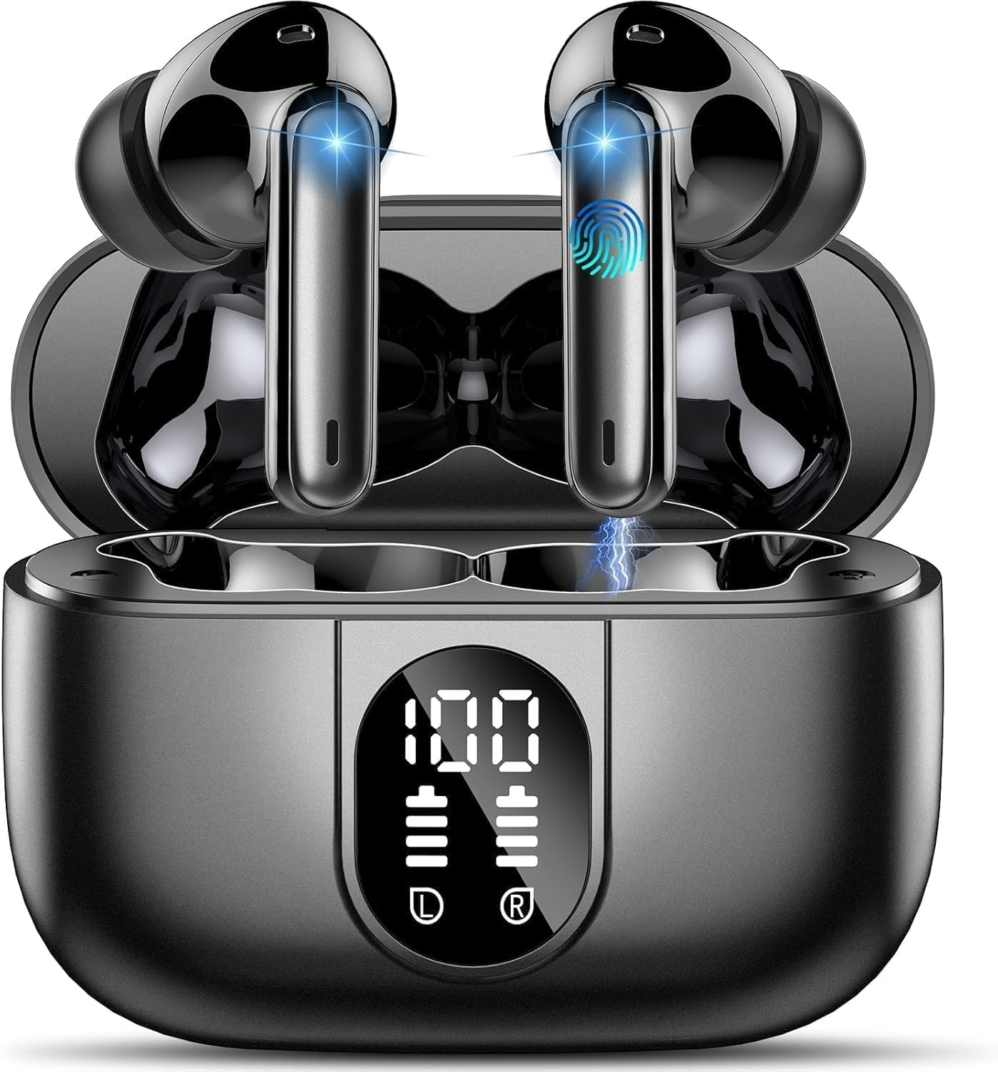 Wireless Earbuds, 2026 Bluetooth 5.4 Headphones, 50H Playtime Ear buds HiFi Stereo with 4 ENC Noise Cancelling Mics, IP7 Waterproof Earbuds with LED Display, Fast Charging, In Ear Earphones Deep Bass