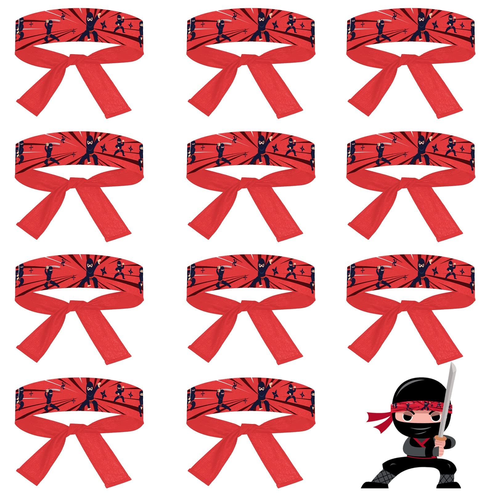 12Pcs Karate Headbands Birthday Party Favors Red Karate Themed Headbands Party Decorations for Kids Boys Girls Birthday Party Supplies, Decorations, and Gifts, Adjustable Size