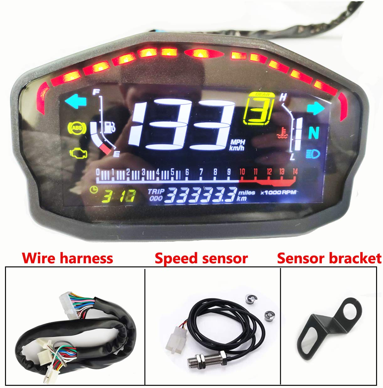 SAMDO Universal Motorcycle Speedometer Odometer Tachometer 14000 RPM 199 Kph Mph Motorcycles Refit Water Temperature Gauge VA Realcolor