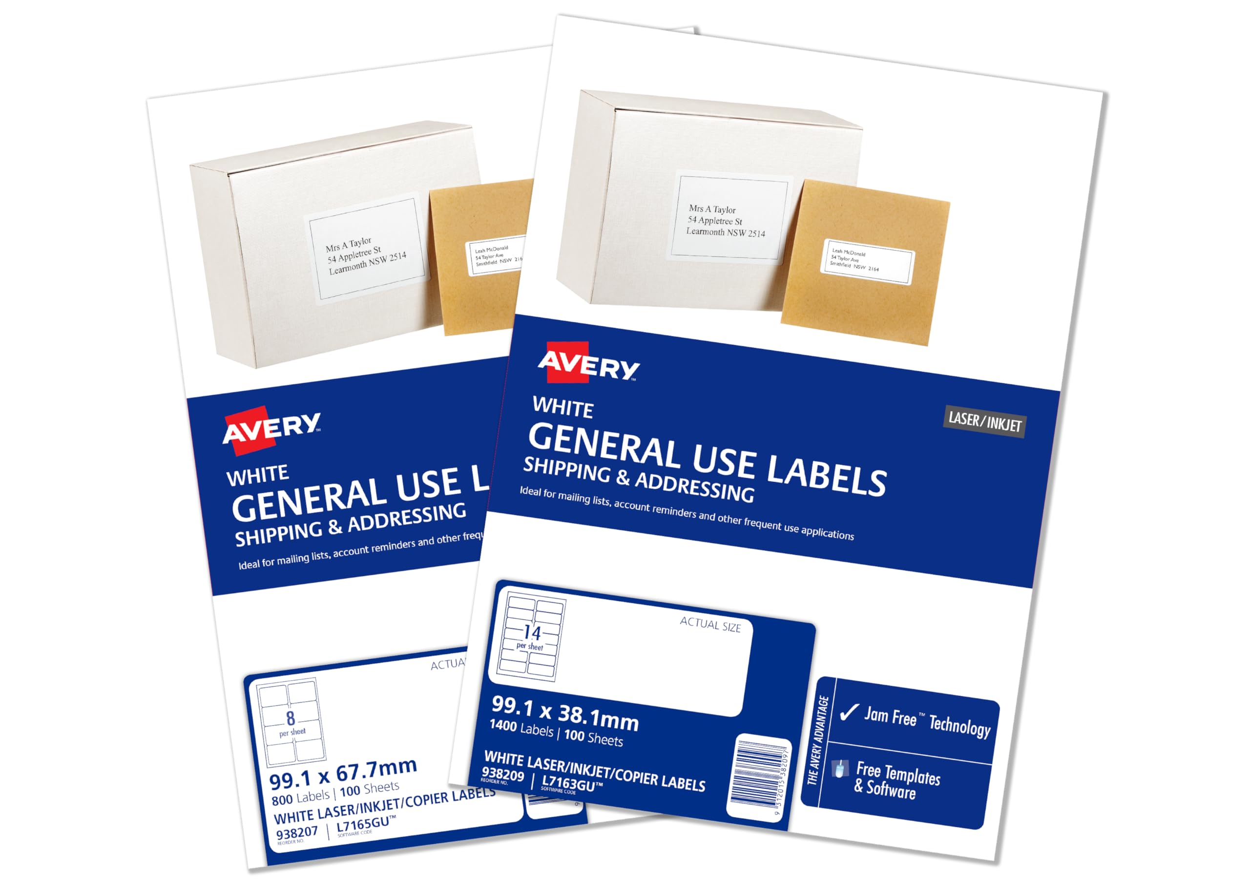 Avery 45 etichette per foglio, per uso generico, formato A4, 58 x 17,8 mm, 4500 etichette, m 100 fogli (938212/L7156GU)