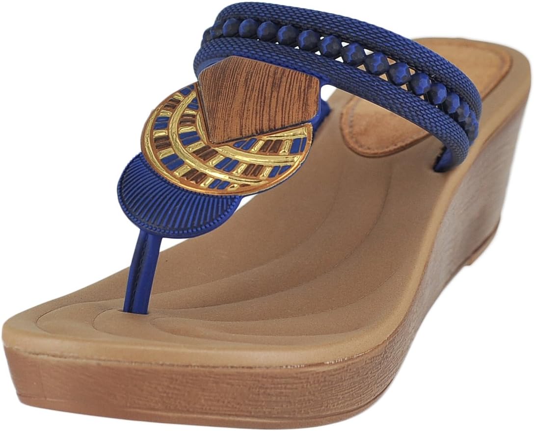 Grendene Tribal Plat Brown/Blue Womens Wedges Size 9M