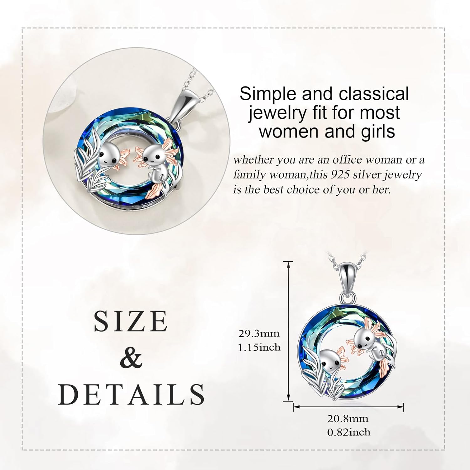 KQF Axolotl/Dolphin/Frog/Dragonfly Necklace Sterling Silver Animal Pendant Necklace with Crystal Animal Jewelry Mother'S Day Gifts for Women - Image 3