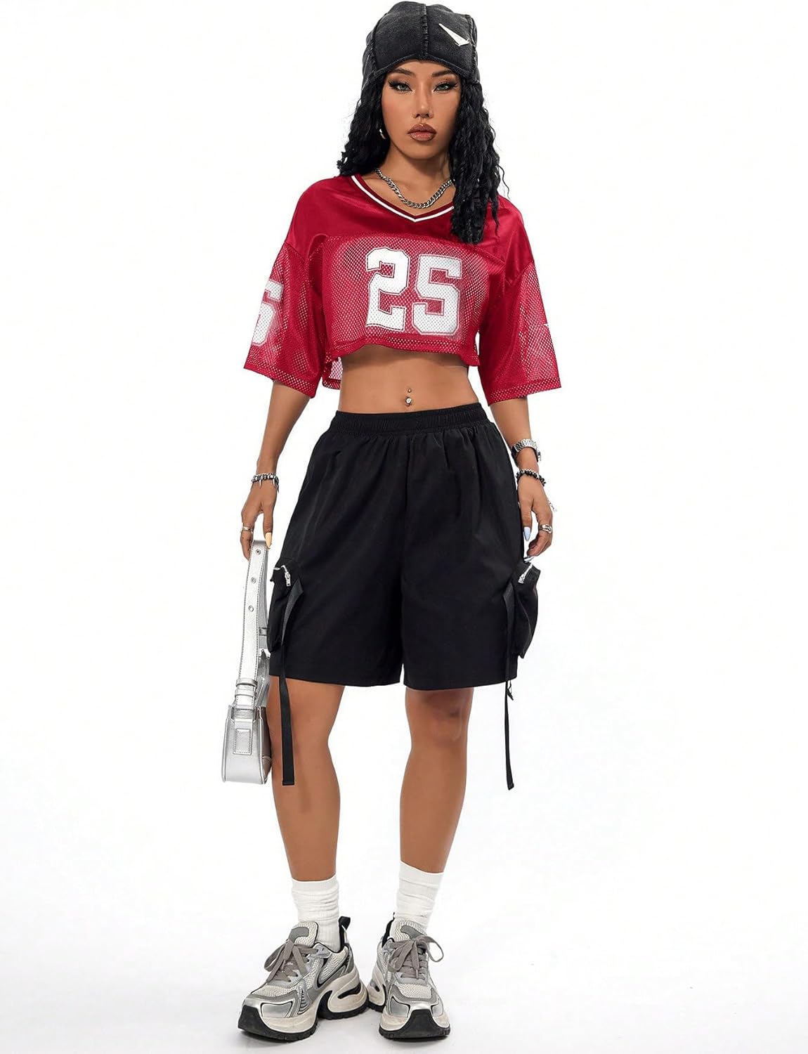 QJQ Jersey Shirts for Women Y2K Crop Tops Streetwear V Neck Half Sleeve Graphic T Shirts Football Soccer Tee Tops - Image 4
