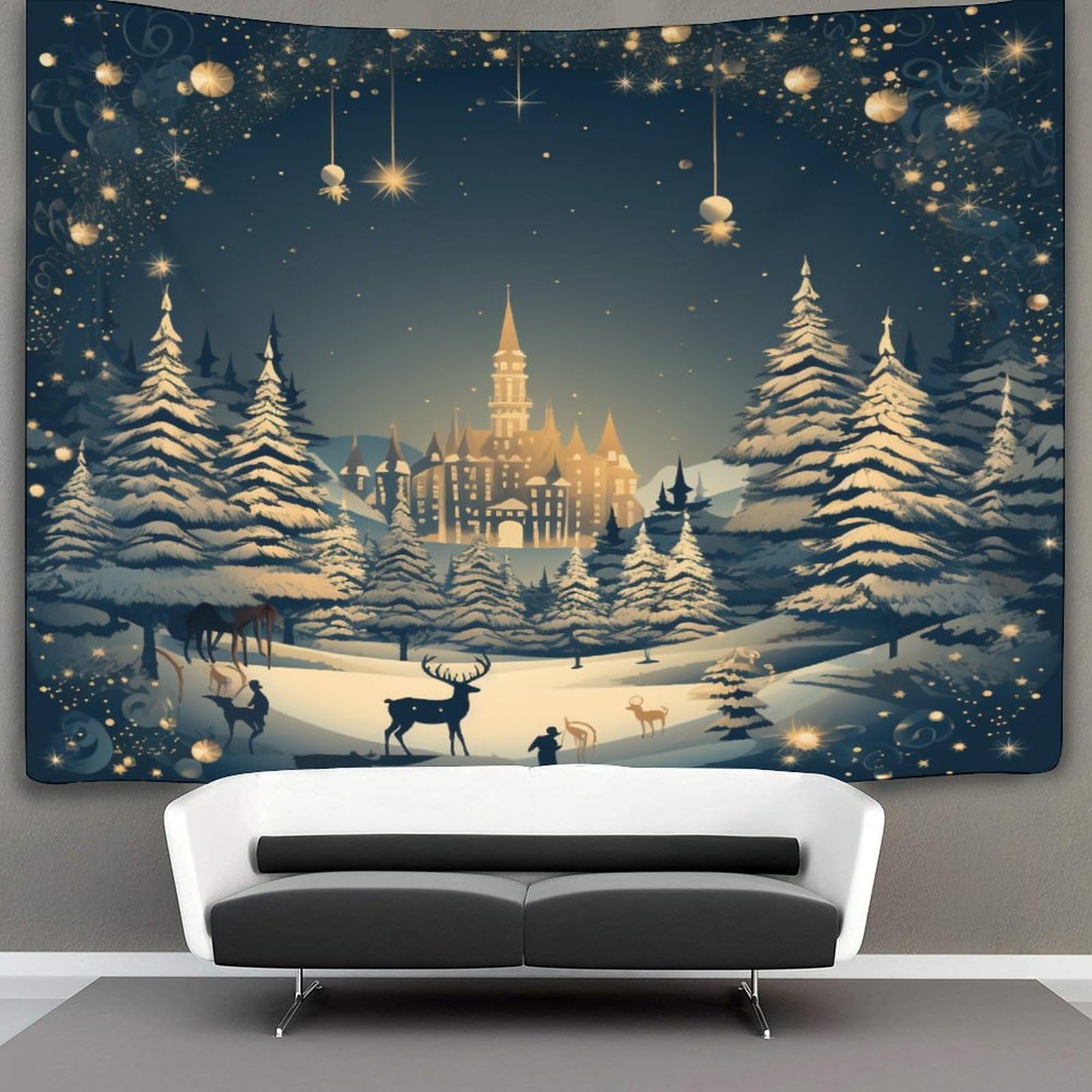 Nahcbiot Boys Christmas Snow Scene Tapestry Wall Tapestry For Bedroom Vintage Tapestries Wall Hanging For Living Room Dorm Party Backdrop Decor,130Cmx150cm
