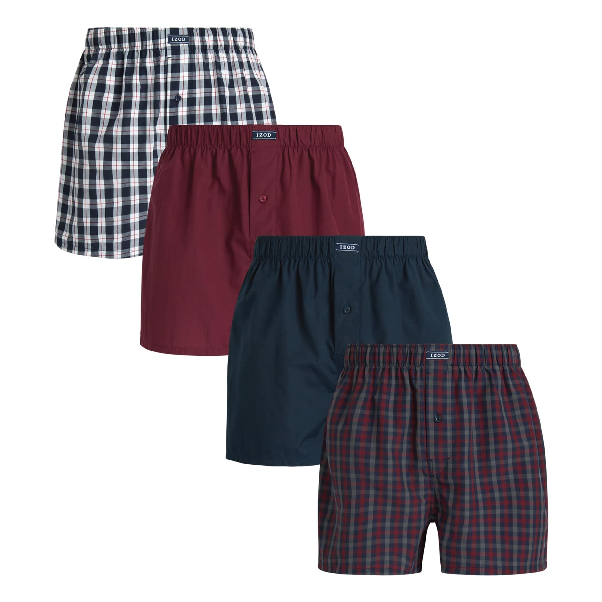 Mens Boxer Shorts - 4 Pack Breathable Cotton Woven 4" Inseam Boxers for Men - Loose Fit Mens Underwear with Button Fly