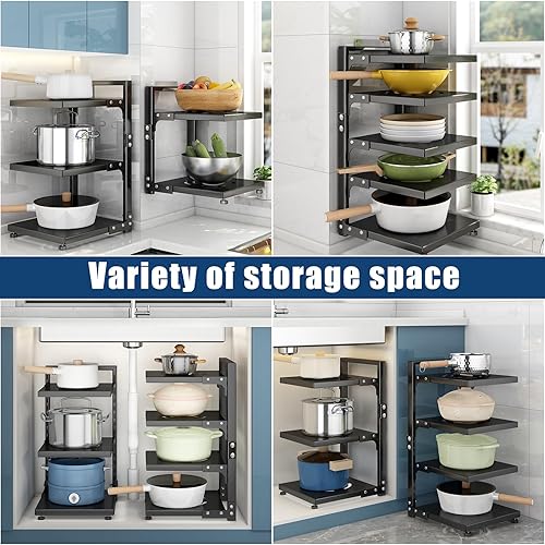 Miniatura 4 de Organizador de sartenes ajustable de 7 niveles para gabinete, múltiples modos de uso, estante para ollas y sartenes para encimera de cocina y
