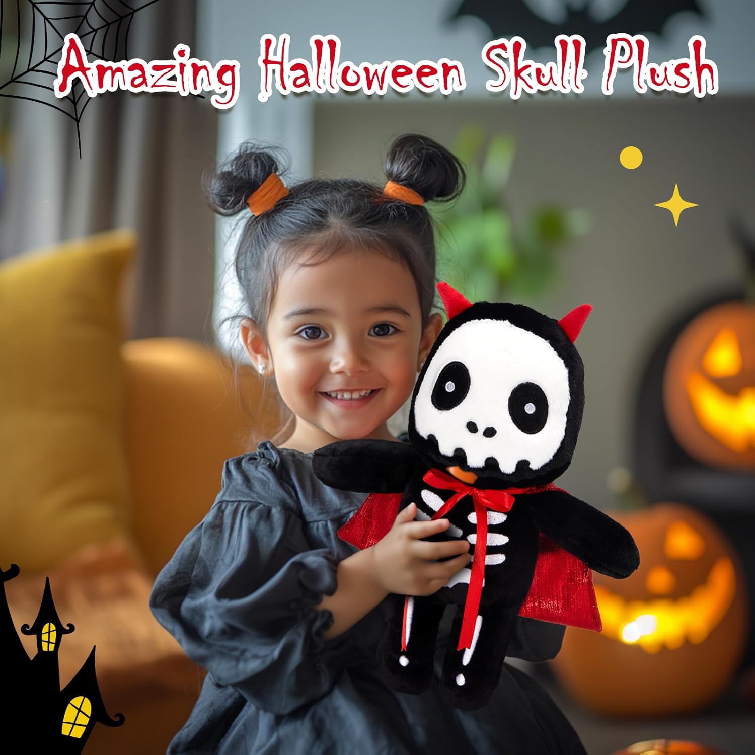 Houwsbaby 12” Demon Skeleton Plush Toy, Bones Devil Stuffed Animal with Red Cloak,Halloween Party Decoration,Creative Present for Boys Girls Kids Teens - Image 6