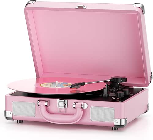 Vinyl Record Player 3-Speed Bluetooth Suitcase Portable Belt-Driven Record Player