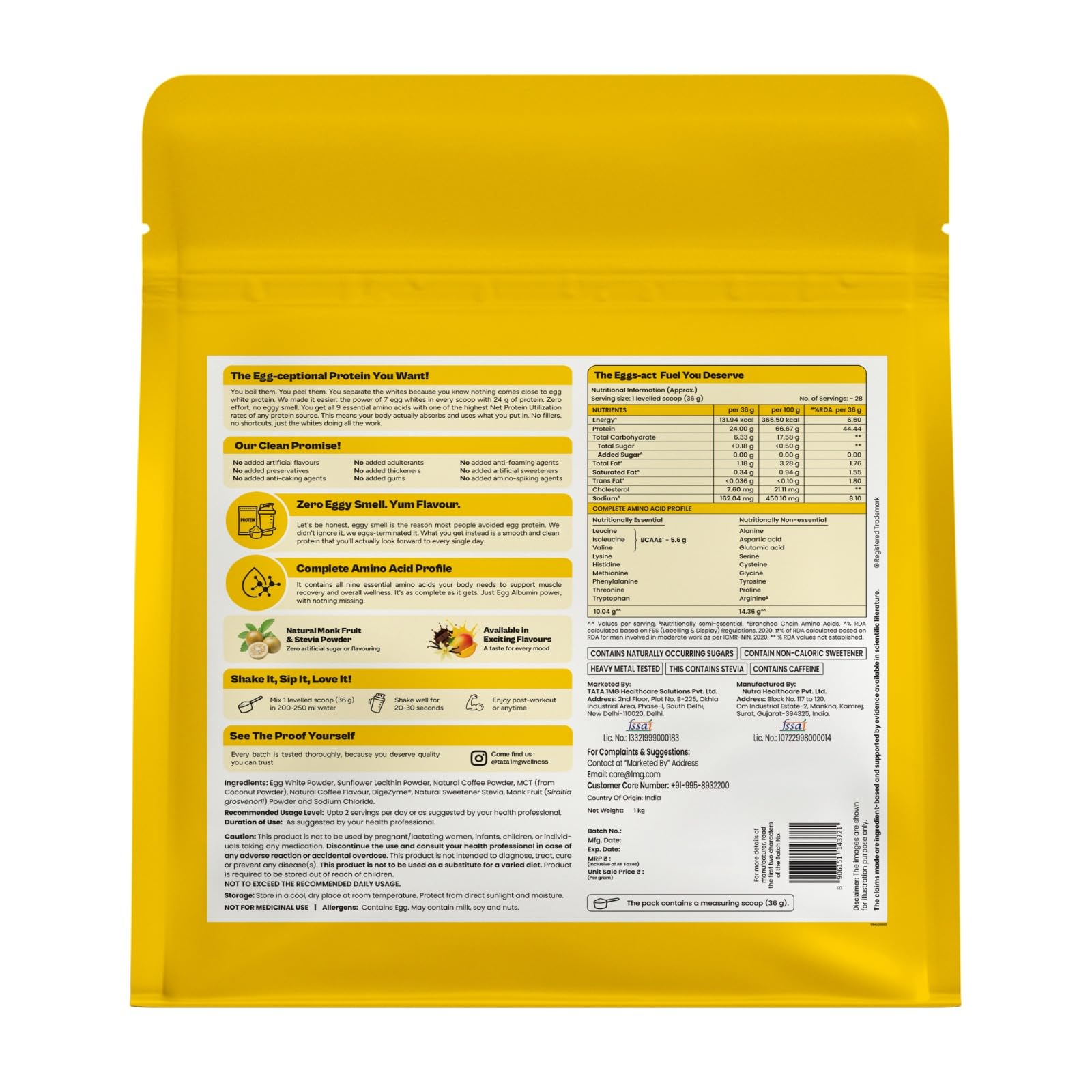Tata 1mg Egg White Protein Powder | 24g Protein | 5.6g BCAAs per Serve | Cold Coffee — Amazon image 9