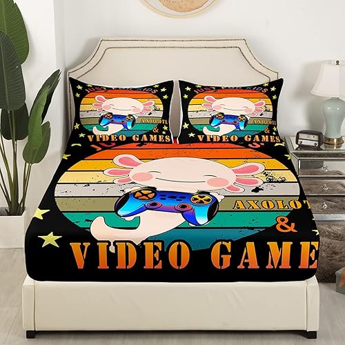 Miniatura 4 de Erosebridal Juego de sábanas para gamer, tamaño King, sábana bajera ajustable de videojuegos para niños, niñas y adolescentes, juego de ropa de cama