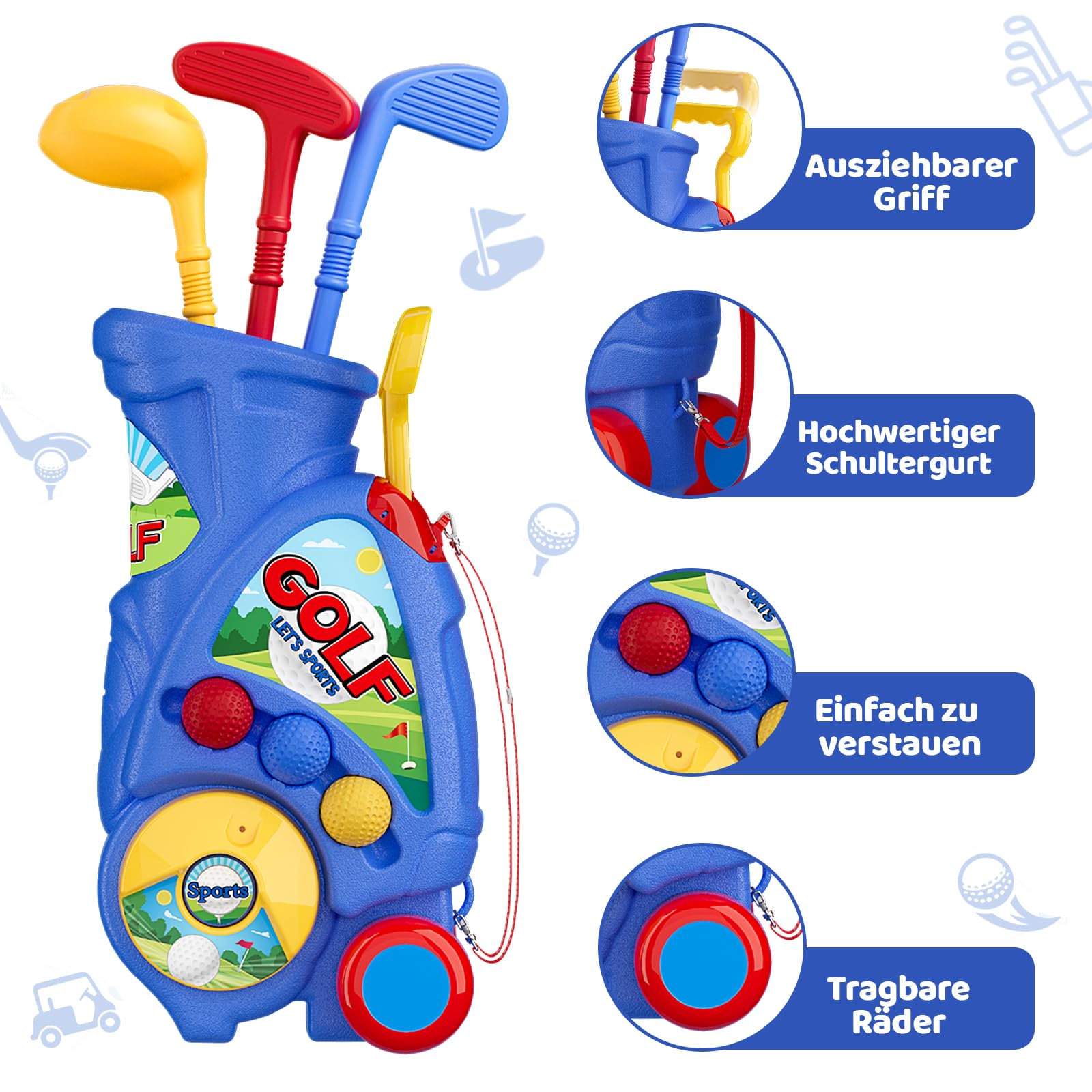 Naxudcoo Golf Set für Kinder 3 4 5 Jahre, Minigolf Spielzeug mit 6 Bälle, 3 Golfschläger, Indoor & Outdoor Spielzeug ab 3 Jahre Junge, Golfspielzeug Geschenk für Jungen Mädchen