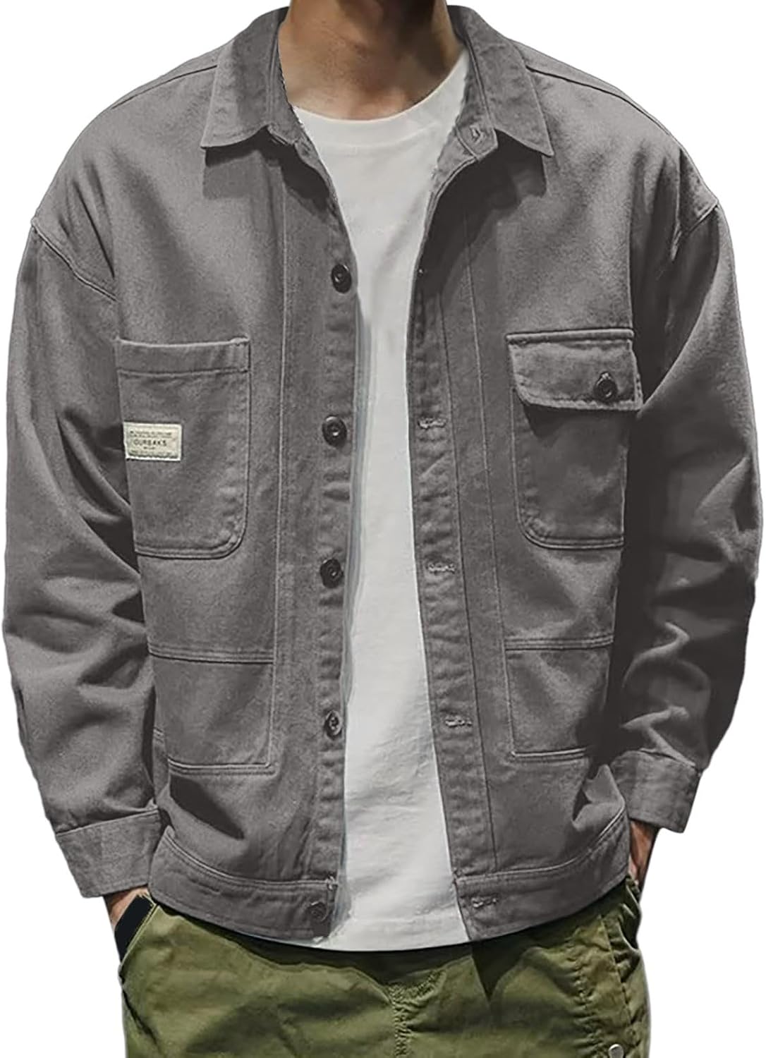 Men's Casual Denim Jacket Stylish Loose Fit Retro Work Shirt for Everyday Wear and Outdoor Activities