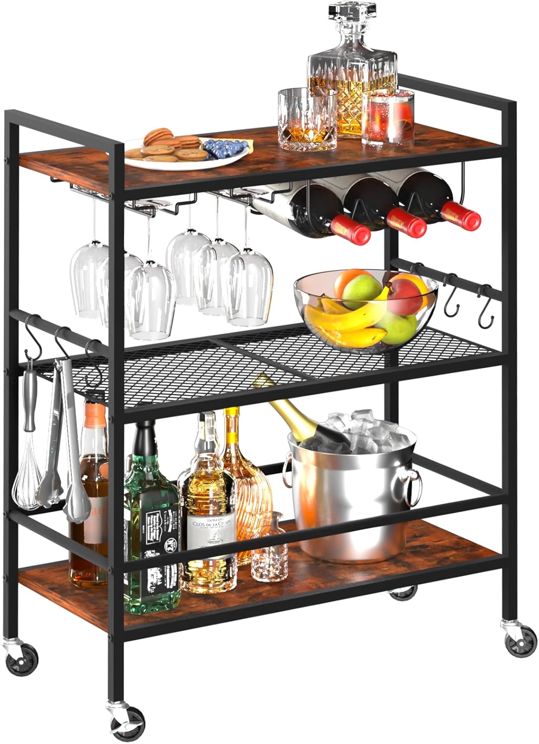 Yoobure Bar Cart with Wheels, Bar Carts for The Home, 3