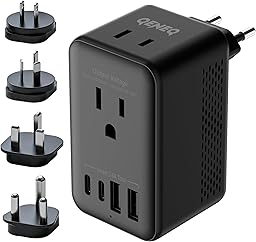 220v to 110v Converter Travel Voltage Converter European Travel Plug Adapter with USB Charging Ports Type C Travel Essentials AC Outlet Plugs for UK US EU AU South Africa for Hair Dryer (Black)