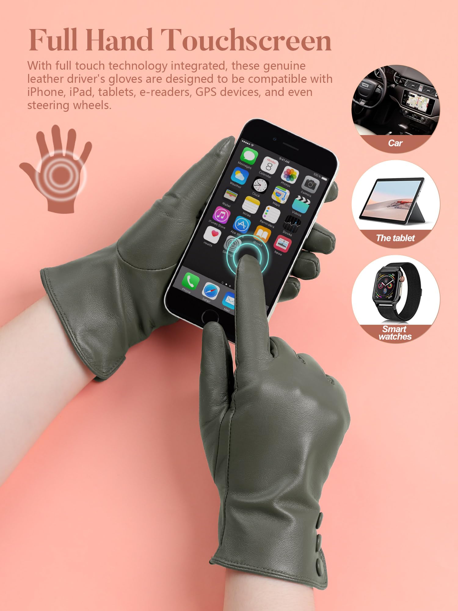 GSG SINCE 1998 Guanti da Donna in Pelle di Pecora Senza Cromo – Touchscreen, Invernali con Fodera in Lana o Pile per Guida W2306