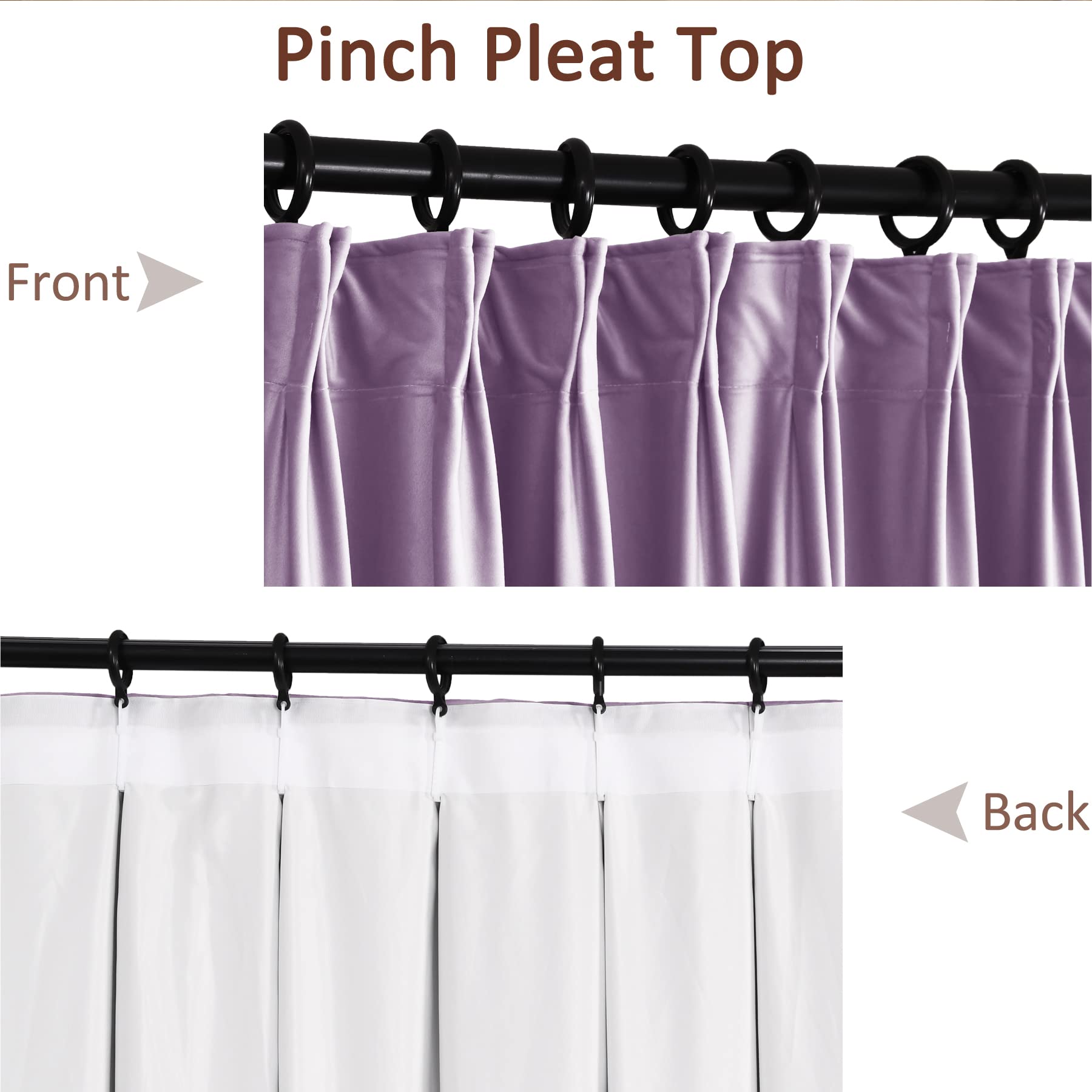 Fcosie 52Wx72L Pinch Pleated Drapes for Traverse Rod Velvet Curtains (with Liner), Room Darkening Window Treatments Privacy Drapery for Girls Boys Teen Children Nursery Baby Kids, 1 Panel, Violet