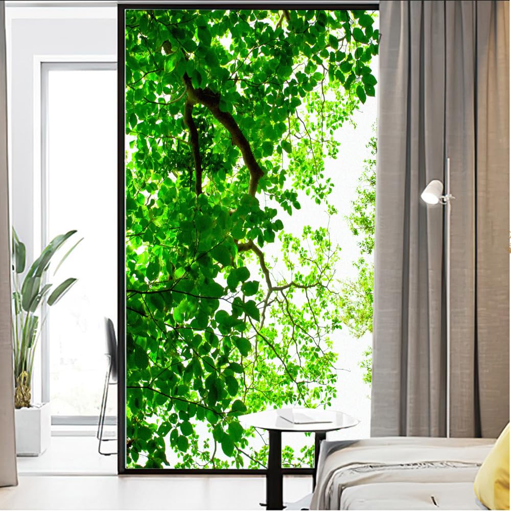 Pellicola per finestre Privacy con stampa di piante verdi, vetro colorato, pellicola statica, trattamenti per finestre, coperture per finestre, adesivo per vetro decorativo, per rivestimento, porta in