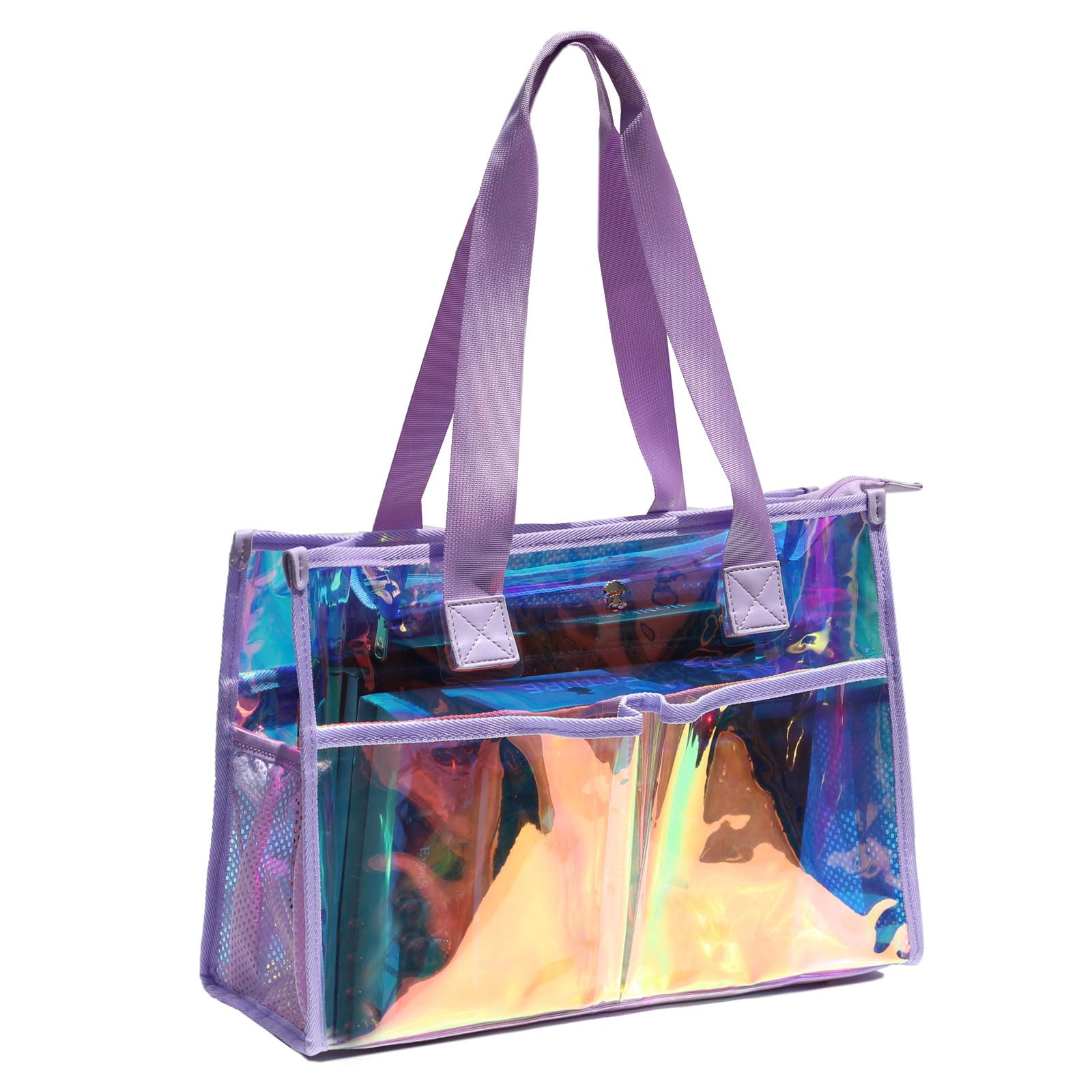 Iridescent Clear Tote Bag for Women, Waterproof Large Beach Tote Pool Swim Cruise Vacation Essentials