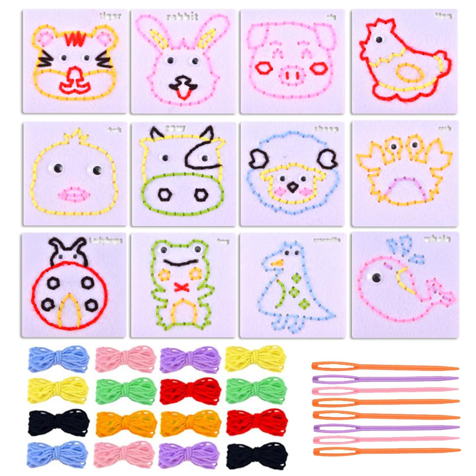 12 PCS First Sewing Kit for Girls, Sewing Kit for Kids, Early Education Sensory Toy for Ages 2-4 5-8 Girls Boys Kids, Fine Motor Skills Threading Cards, Sewing Cards for Kids