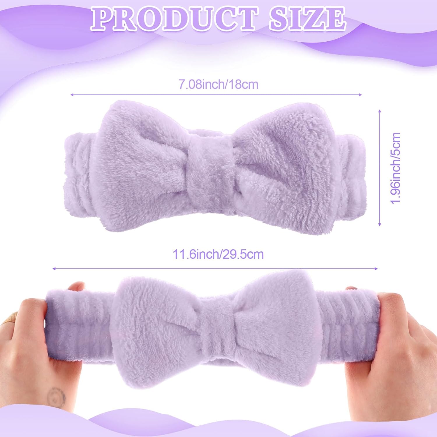 50 Pcs Spa Headband Bulk Spa Sleepover Party Supplies for Washing Face with Removable Bow Makeup Elastic Bowknot Headband for Women Gifts Skincare Microfiber Hairband (Purple Style)