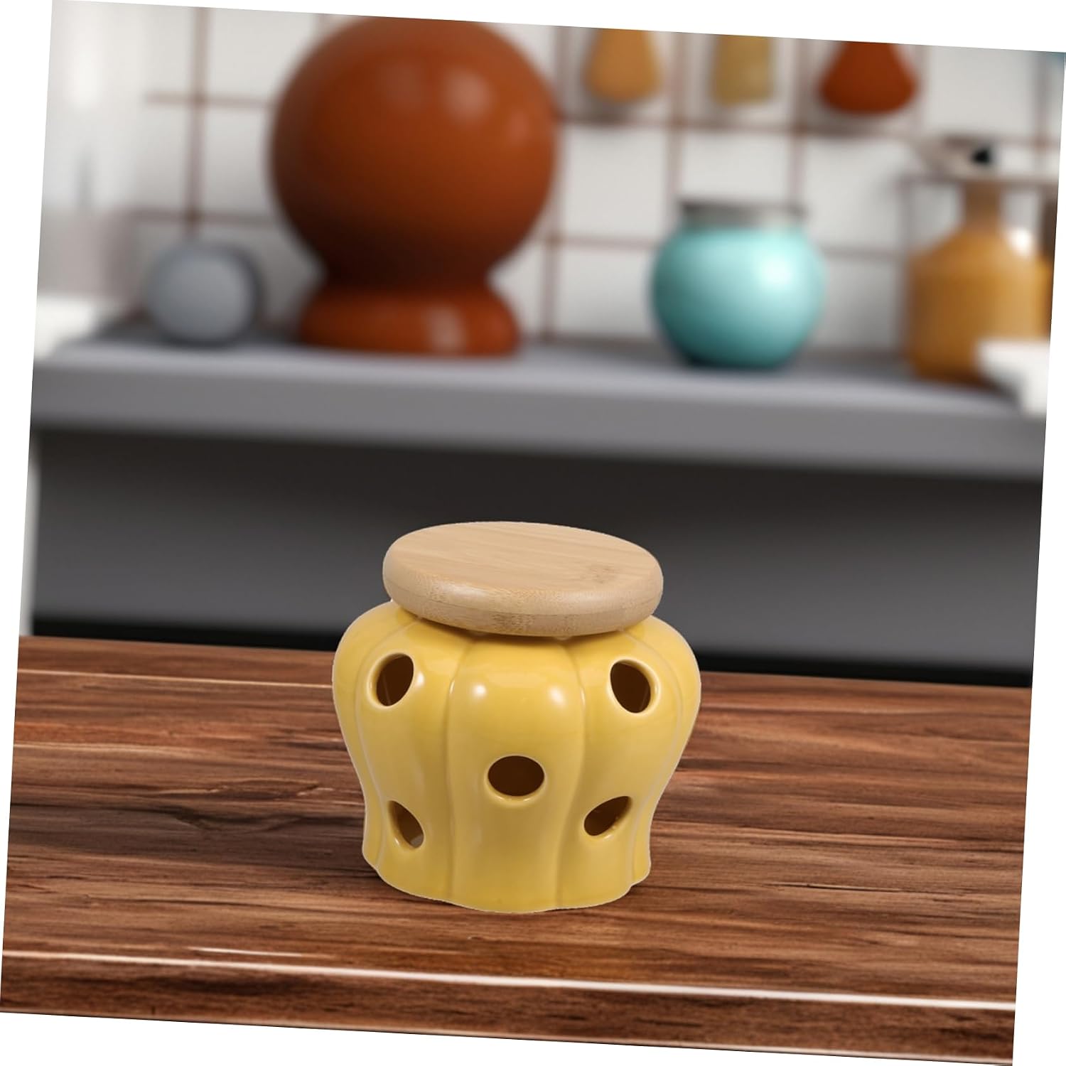 Storage Jar for Garlic Ceramic Garlic and Ginger Keeper Lid Dry Storage Decorative and Practical for Kitchen