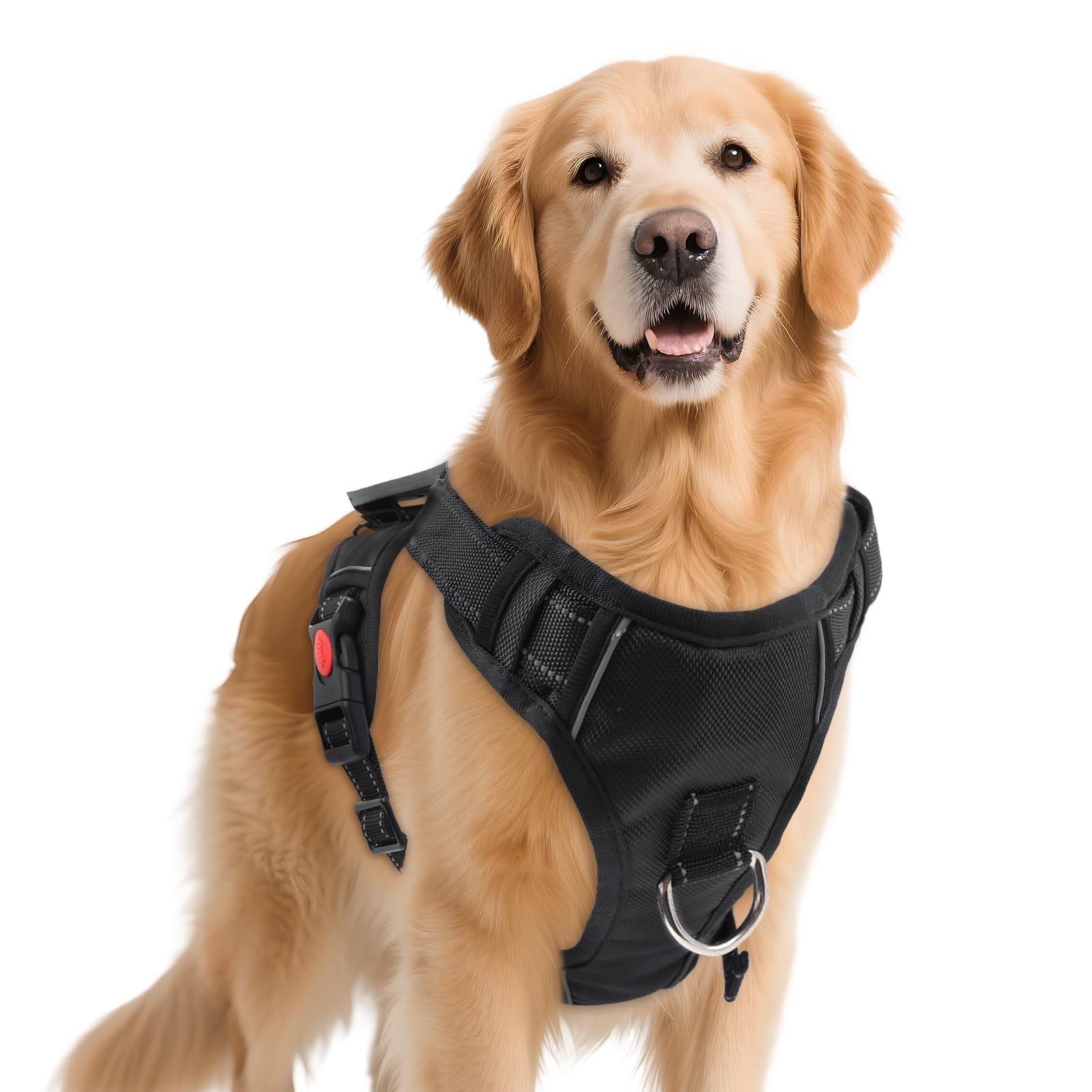 No Pull Dog Harness with 2 Leash Clips, Reflective Adjustable Soft Padded Vest with Handle, Breathable Oxford No Choke Pet Vest for Large Dogs, Black,L