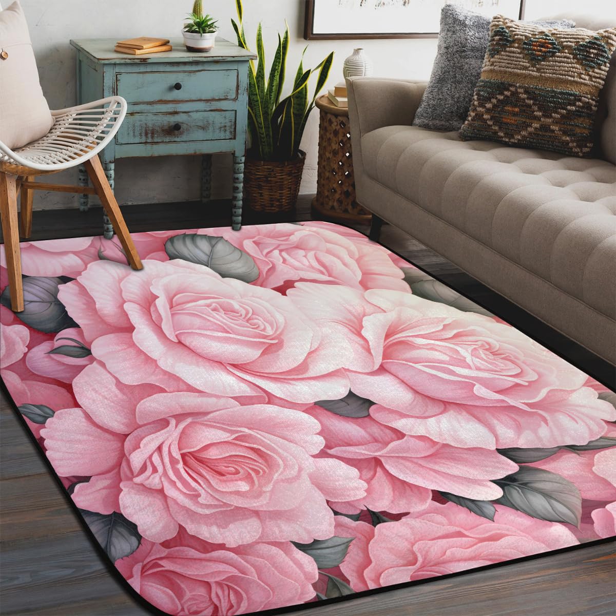 Amazon.com: Area Rug 4x6ft Pinks Flowers Rose Rug, Floor Cover Mat